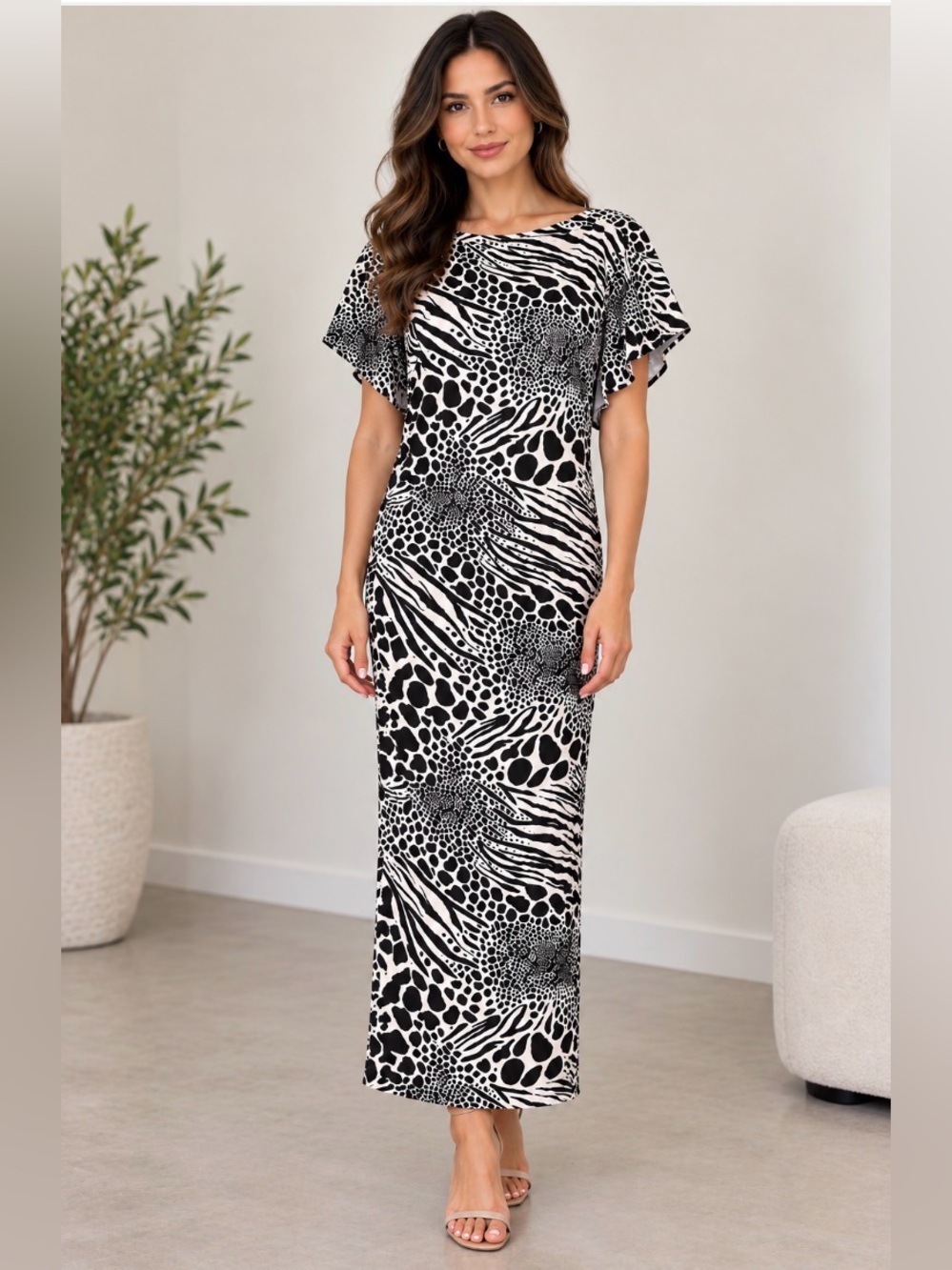 NWOT Michael Kors Black & White Animal Print Maxi Dress
